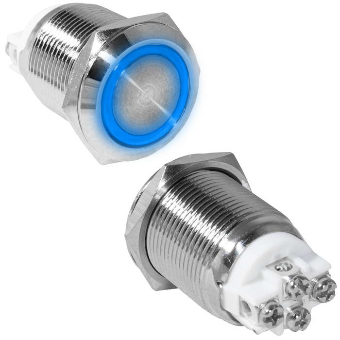Кнопка антивандальная RUICHI GQ19F-10ZE/B/N, OFF-ON, рабочая температура -25…+55 °C, никелированная латунь фото 1