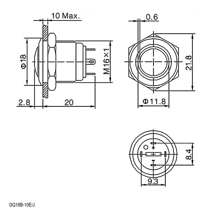 Кнопка антивандальная RUICHI GQ16B-10E/J/R/N, OFF-(ON), рабочая температура -25…+55 °C, никелированная латунь фото 2