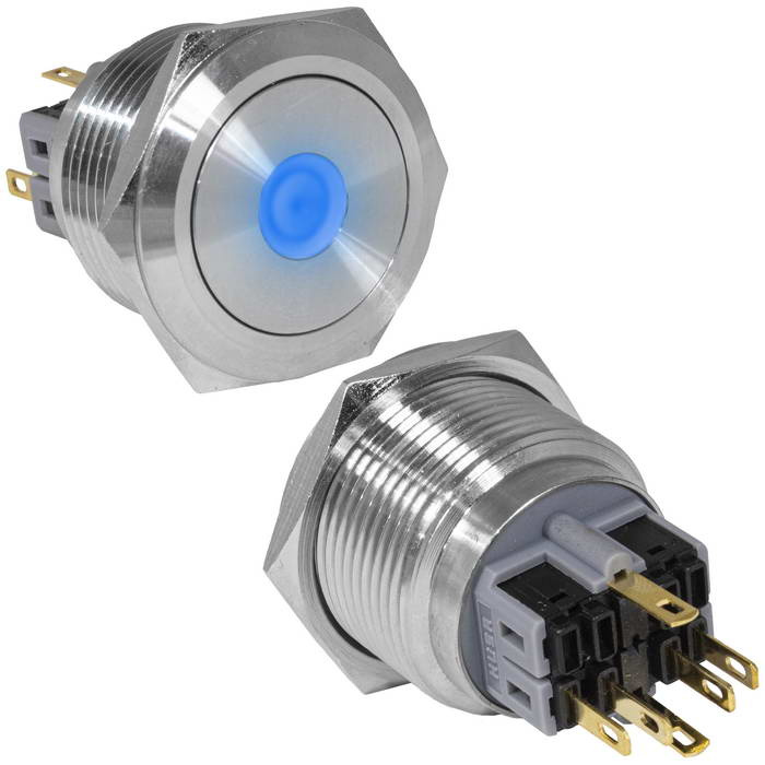 Кнопка антивандальная RUICHI GQ28-11ZD/B/N, ON-OFF+OFF-ON, рабочая температура -25…+55 °C, никелированная латунь фото 1
