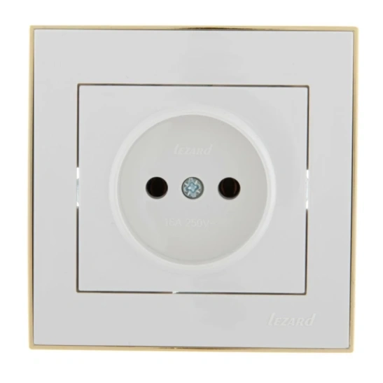 Розетка RAIN 703-0226-121  1-ая белая с бок.вст.золото с/у керам.осн. РЭЙН Lezard фото 1
