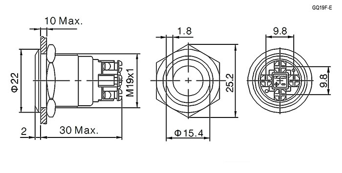Кнопка антивандальная RUICHI GQ19F-10ZE/B/N, OFF-ON, рабочая температура -25…+55 °C, никелированная латунь фото 2