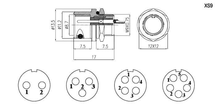 Разъём быстроразъёмный RUICHI XS9-2(Zn) panel plug, 2-х контактый фото 2