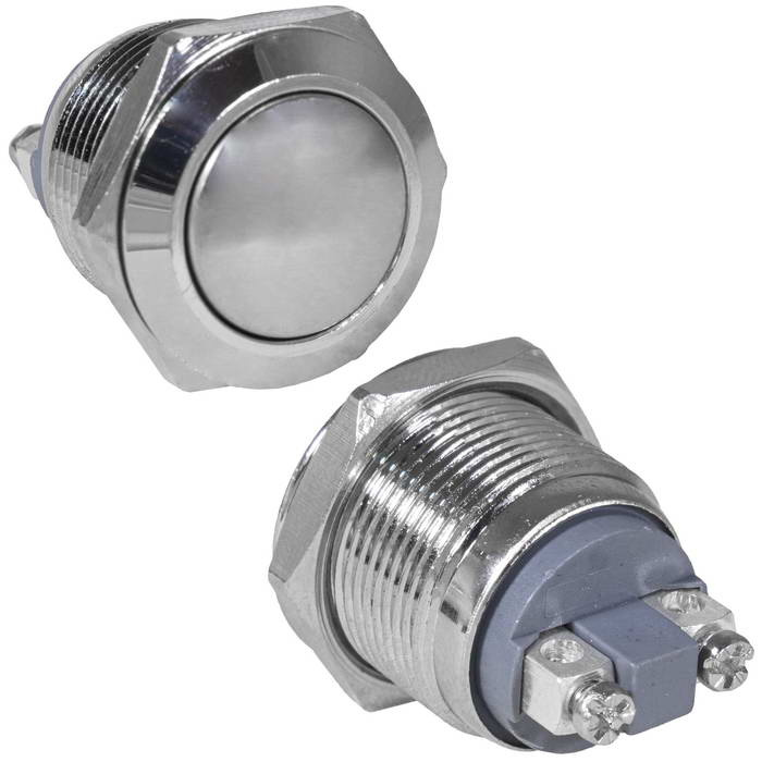 Кнопка антивандальная RUICHI GQ19B-10/N, OFF-(ON), рабочая температура -25…+55 °C, никелированная латунь фото 1