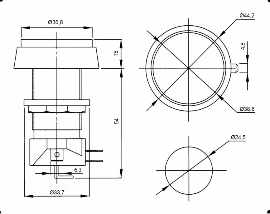 Кнопка GMSI круглая RUICHI 4B-C с LED подсветкой 12 В, 5 А, 30 мОм, 250 В, NO(NC)+NC(NO), желтая фото 2