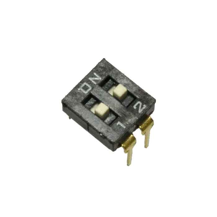 DIP-переключатель RUICHI DS 2-02, 25 мА, 24 В, 50 мОм, 2 (ON-OFF) с шагом 2,54 мм,  3х5.96х6.25 мм фото 1