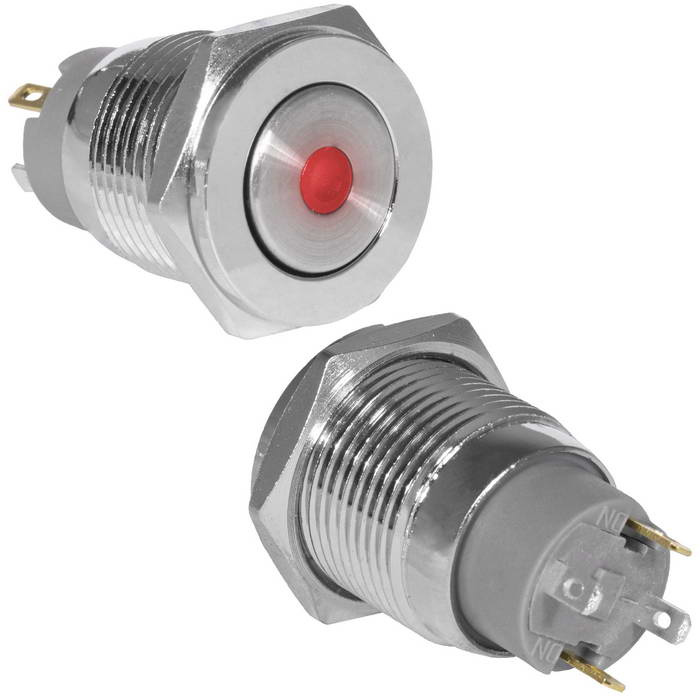 Кнопка антивандальная RUICHI GQ16PF-10ZD/J/R/N, OFF-ON, рабочая температура -25…+55 °C, никелированная латунь фото 1