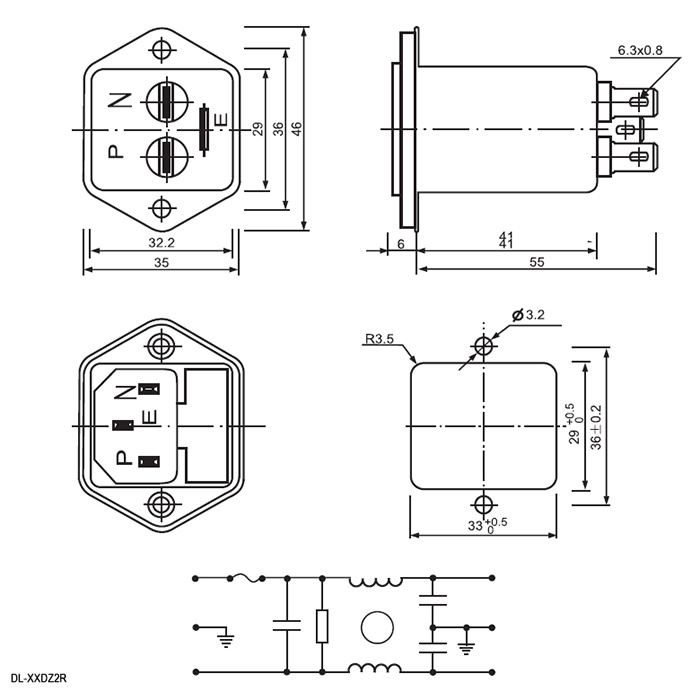 Сетевой фильтр RUICHI DL-10DZ2R  10A. 250V, 2,2 нФ фото 2